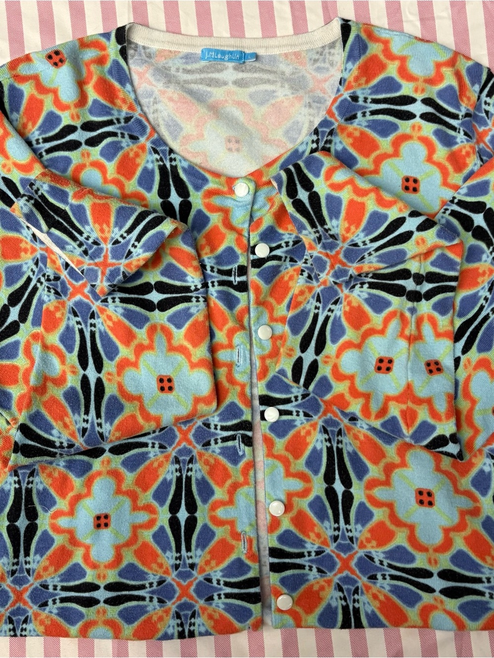 J. McLaughlin Cardigan with Retro Floral Print - Blue & Orange